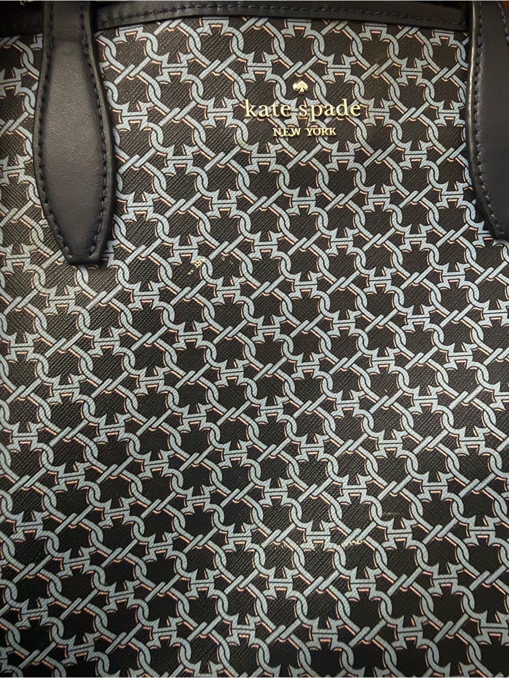kate spade Black Tote with Light Blue Geometric Print
